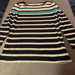 Anne Klein Black and White Striped Long Sleeve Tee
